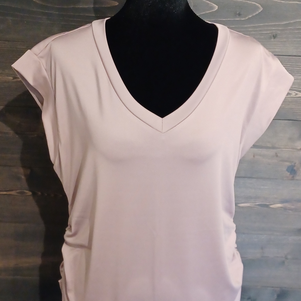 SHEIN V-Neck Short Sleeve Top - Soft Pink